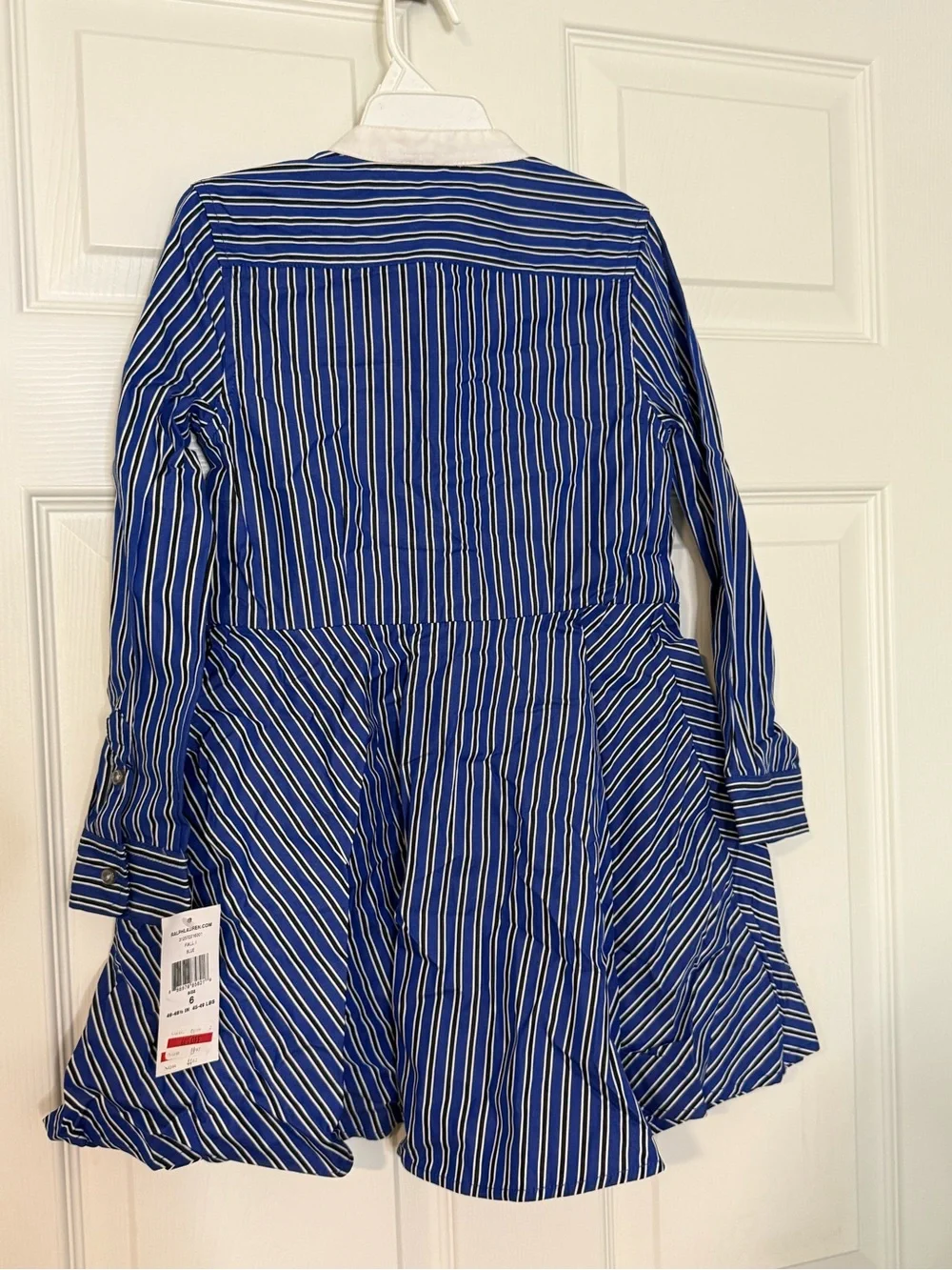 Ralph Lauren Blue and White Striped Long-Sleeve Fit-and-Flare Dress